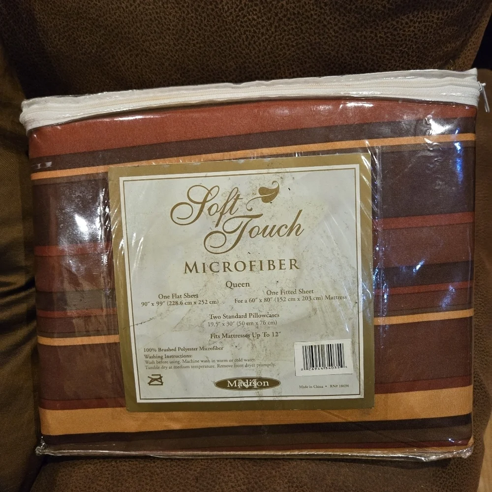 Madison Soft Touch *Queen* Microfiber Bedding Sheets - Brown/ Yellow Gold/ NEW!